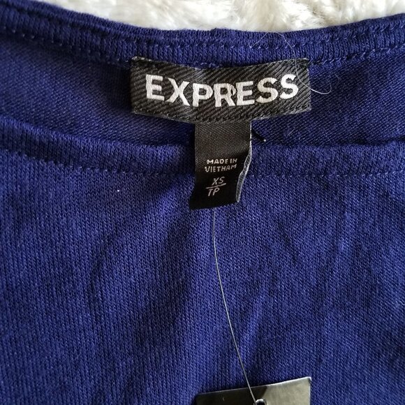 Express Black Blue Color Block Long Sleeve Tshirt New Size XS - Picture 4 of 7